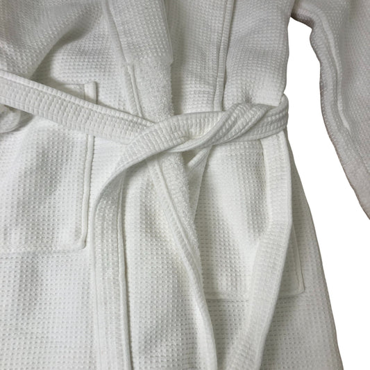White Waffle Robe Soft 100% Organic Cotton Bathrobe With Belt M
