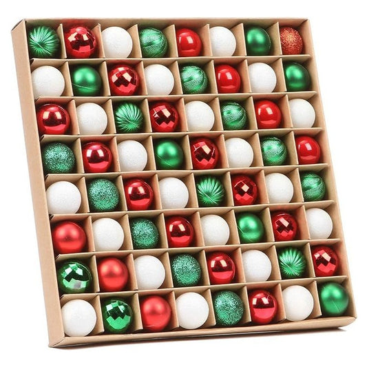 Sea Team 64-Pack Shatterproof Christmas Baubles 30mm Red, Green, White