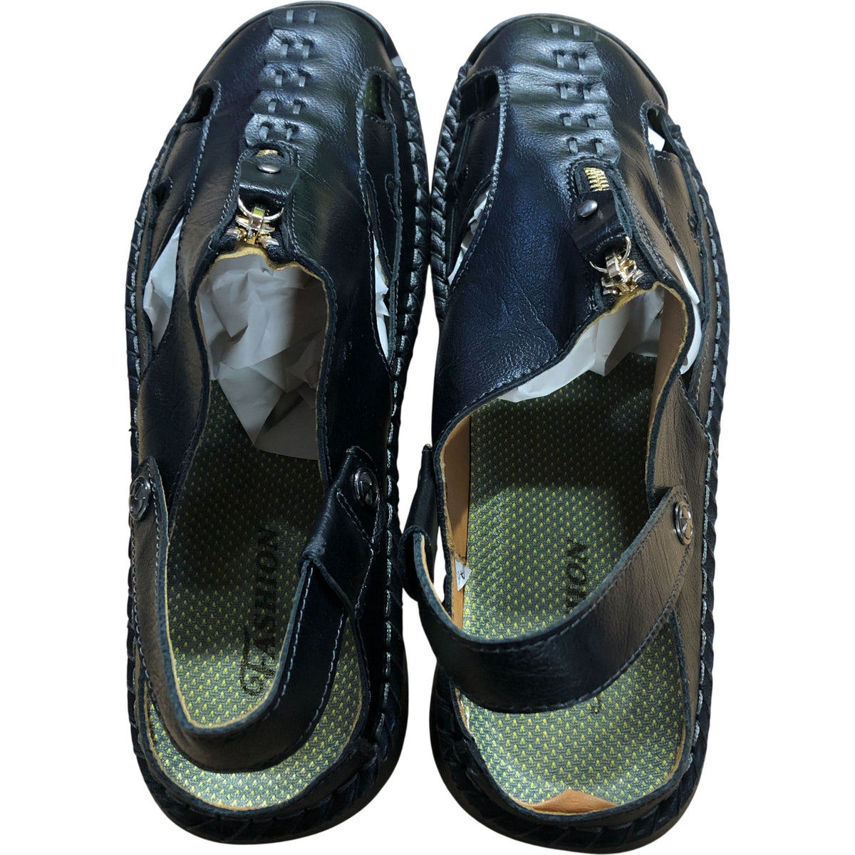 Stylish Black Sandals With Zip Detail Men's Comfortable Footwear UK11