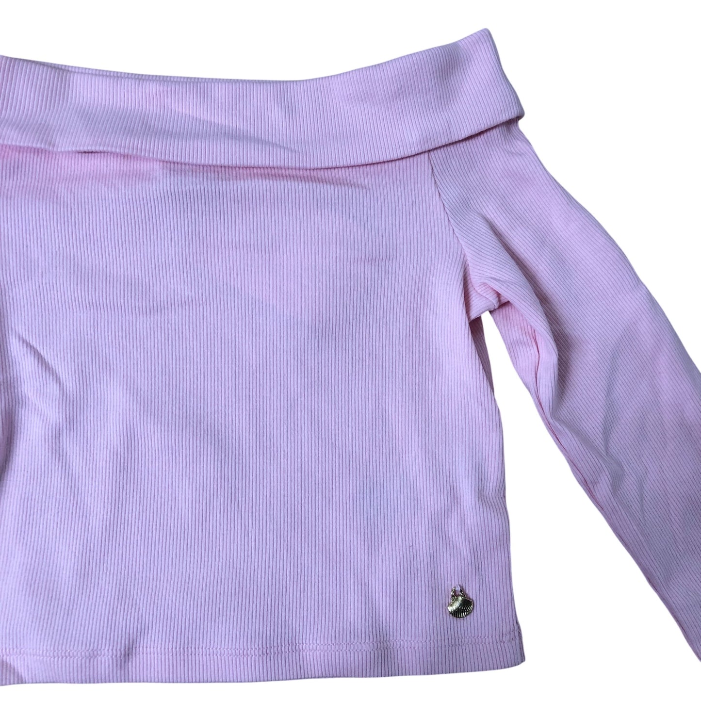 River Island Off The Shoulder Long Sleeve Top 7-8 Years Girls Pink Ribbed