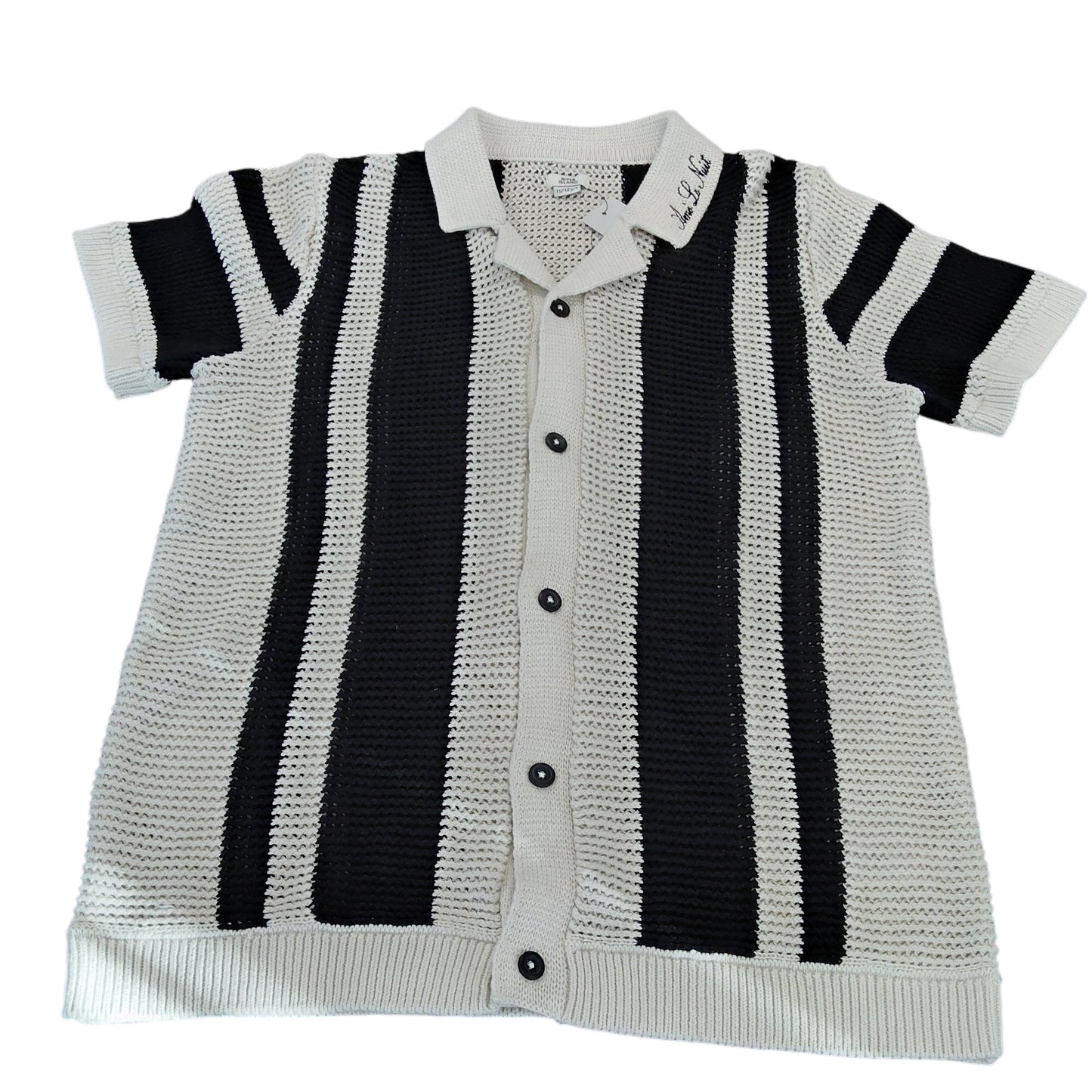 River Island Boys Knitted Short Sleeve Shirt UK11-12 Black White Striped