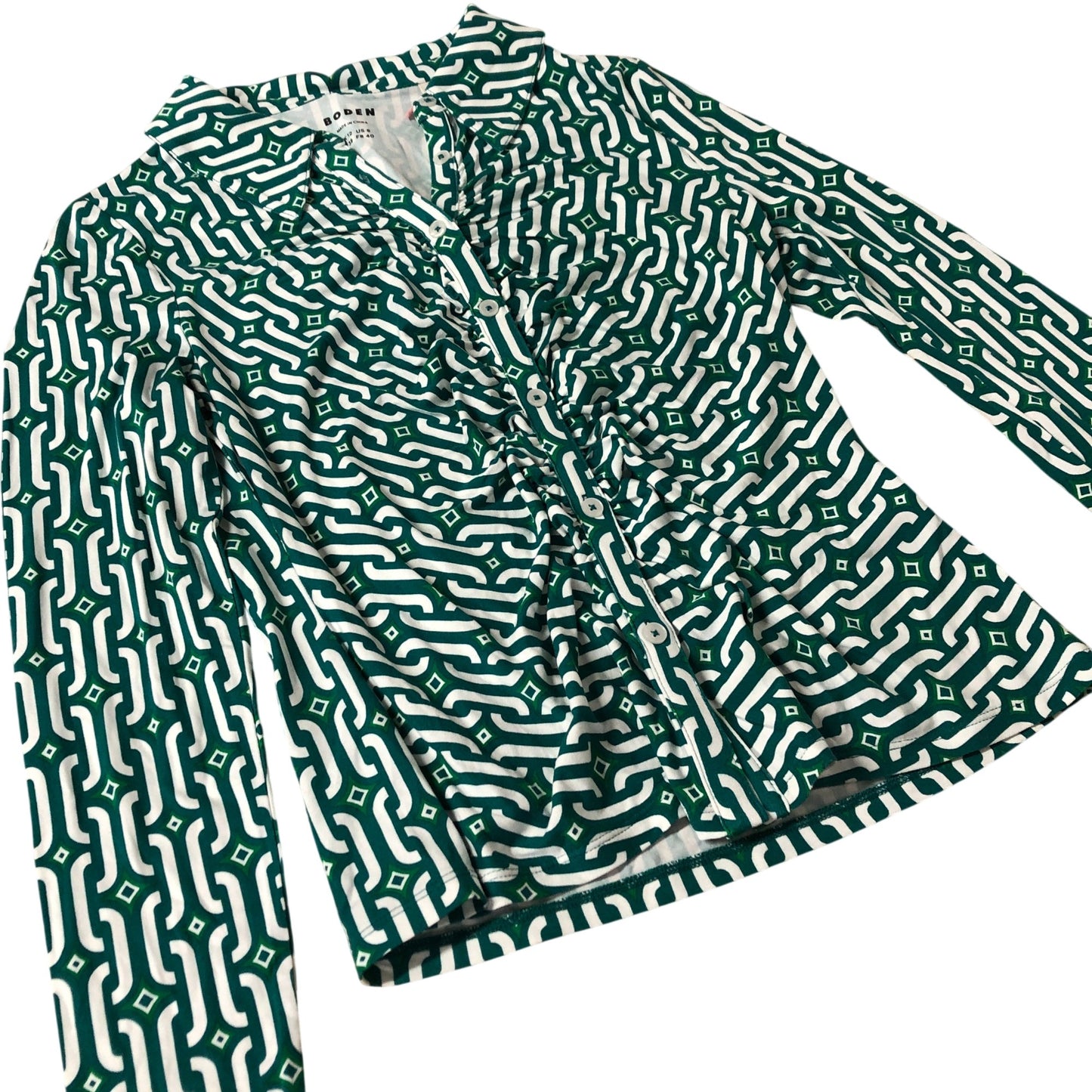 Boden Green Patterned Blouse Women's Button Front Long Sleeve UK12