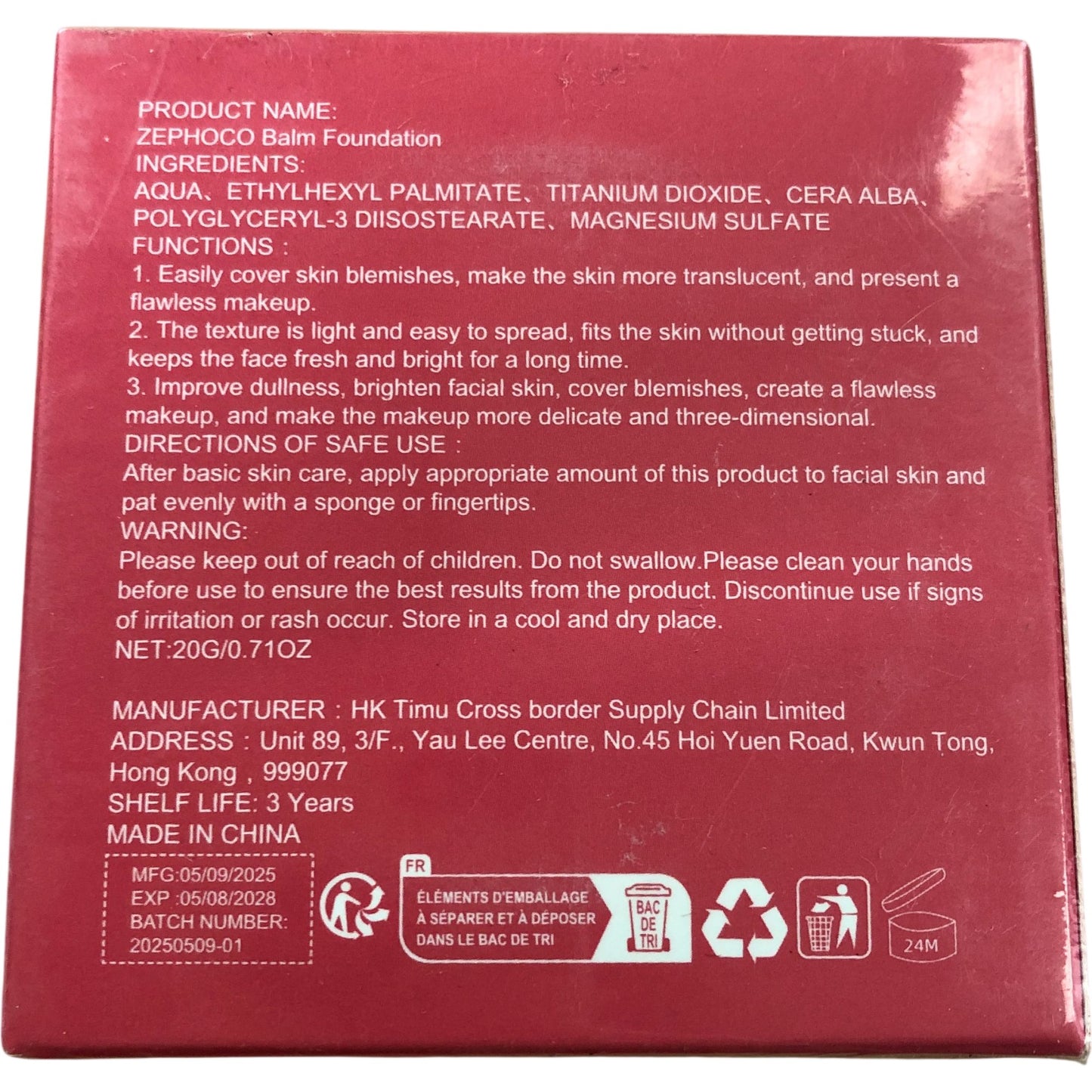 Zephoco Balm Foundation Dark Skin Colour 20G Hydrating Lightweight Makeup