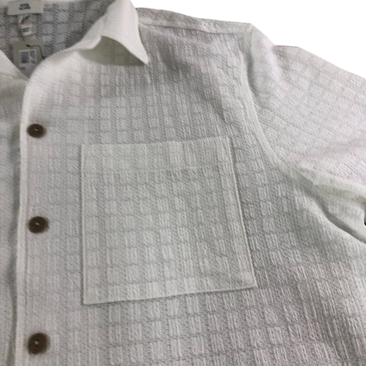 River Island Short Sleeve Textured Shirt L Men's Casual White Button Up Top