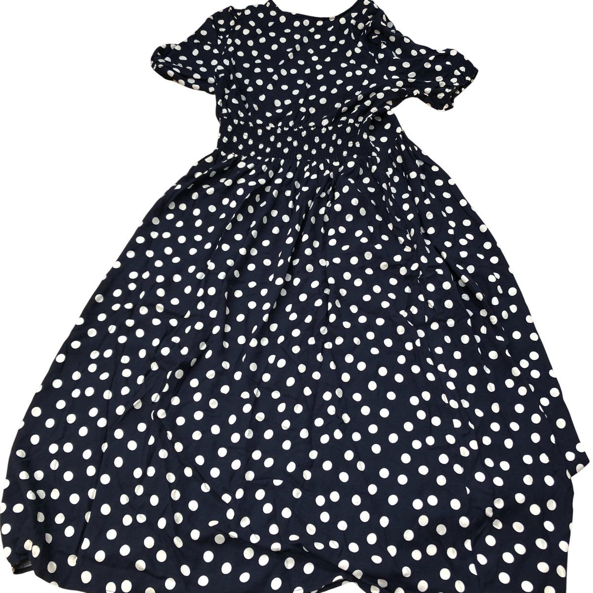 Baukjen Polka Dot Midi Dress UK12 Women's Viscose Navy White Casual Style