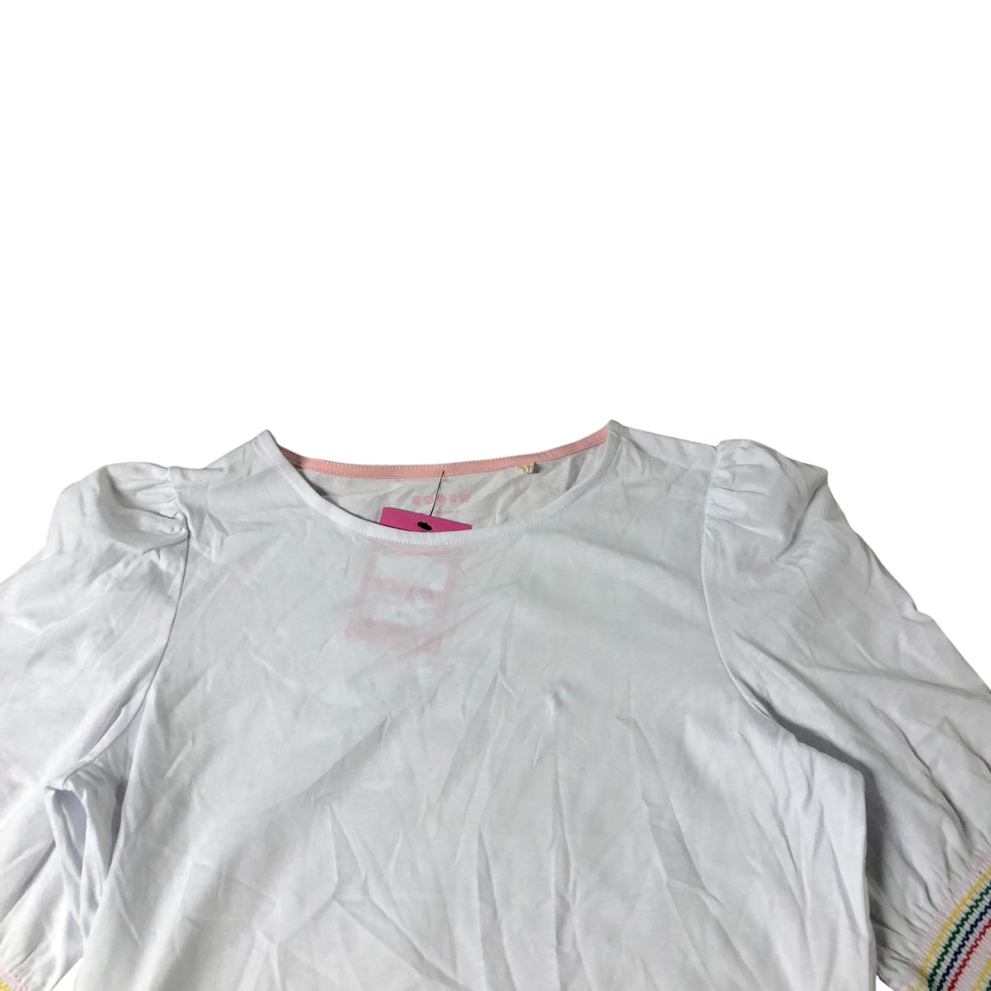 Boden White Puff Sleeve Top Women's Cotton Modal Blend Colourful Detail UK12