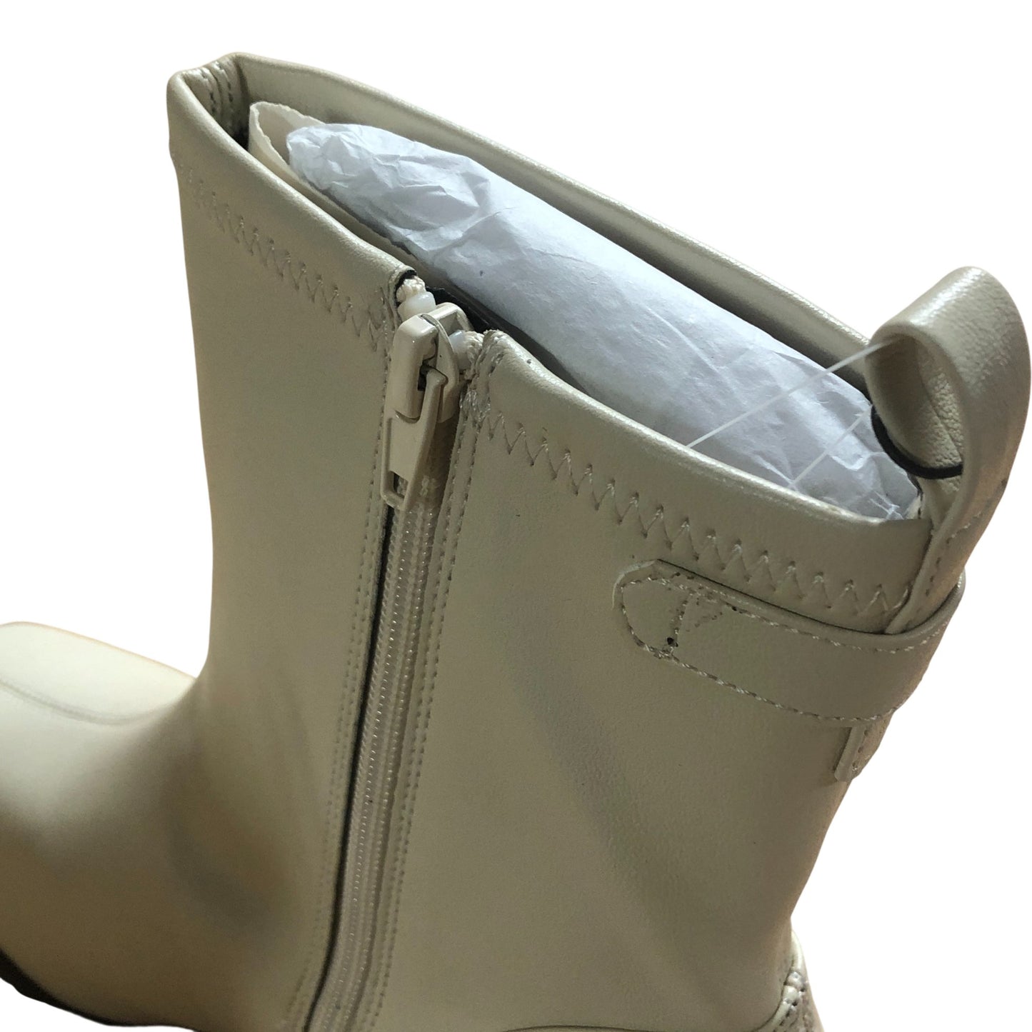 River Island Block heel stretch sock boots in cream UK 3