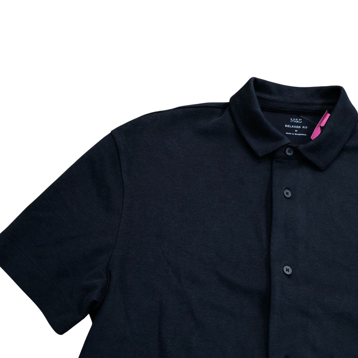 Relaxed Fit Button Up Polo Shirt Navy Blue Size M