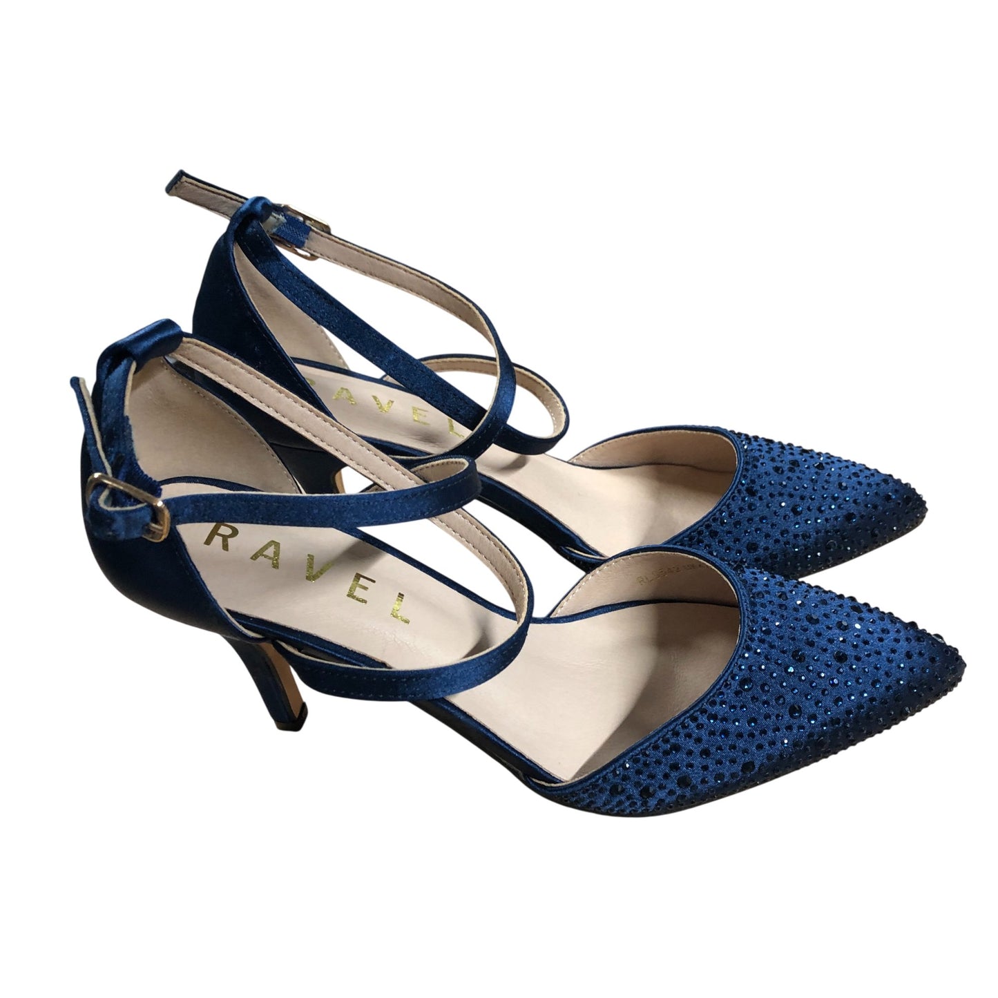 Ravel Strappy Heels UK4 Women's Navy Blue Sparkly Stiletto Shoes