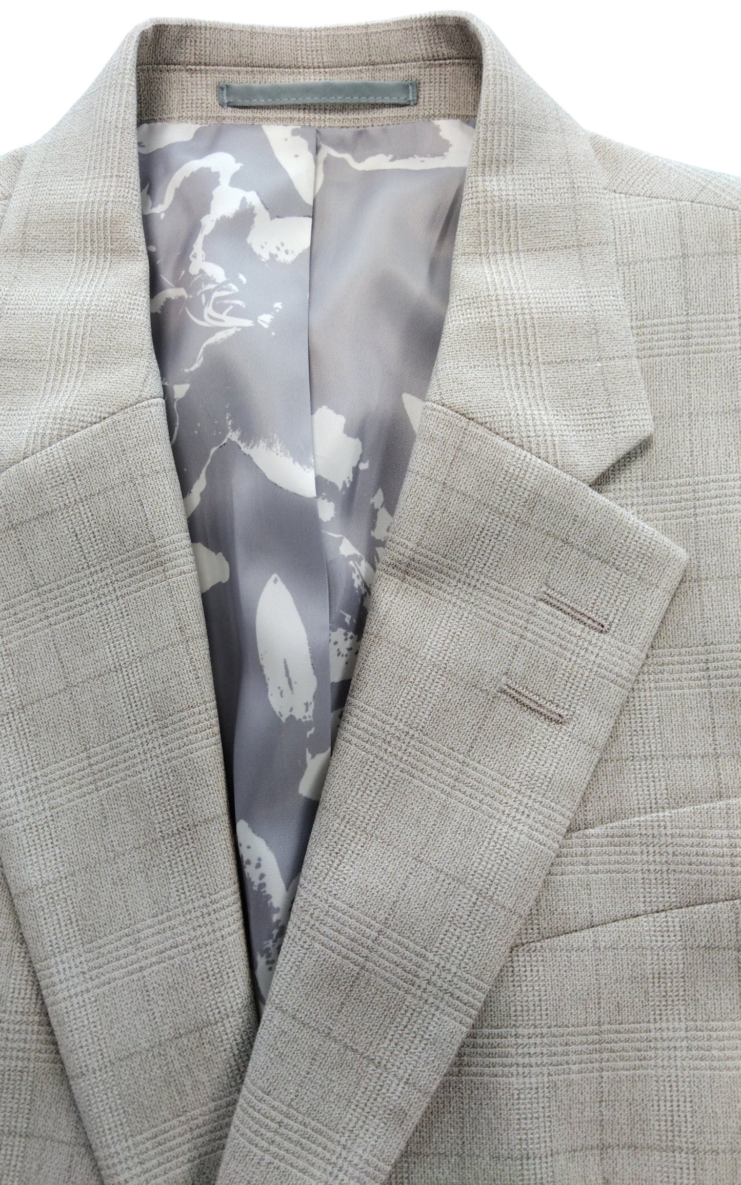 River Island UK36R Men's Beige Check Blazer Suit Jacket Modern Fit Stylish