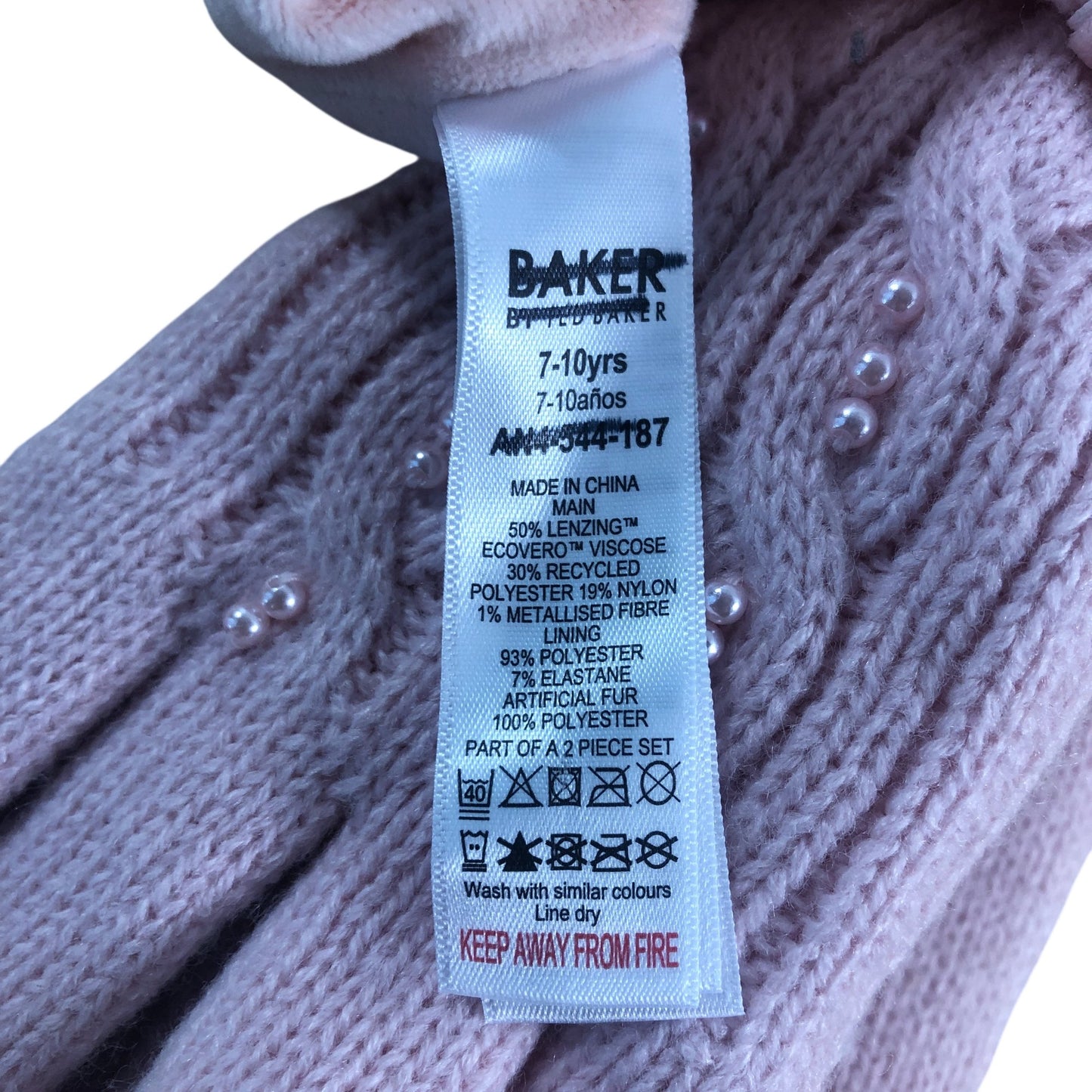 Baker By Ted Baker Girls Cable Knit Hat And Gloves Set 7-10 Years Pink