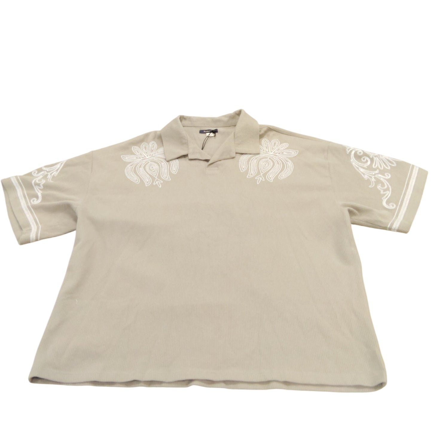 River Island X-Large Polo Shirt Men's Embroidered Design Light Beige Casual