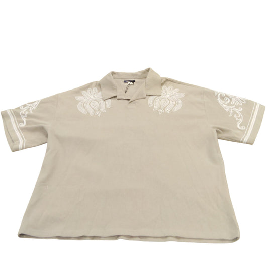 River Island X-Large Polo Shirt Men's Embroidered Design Light Beige Casual