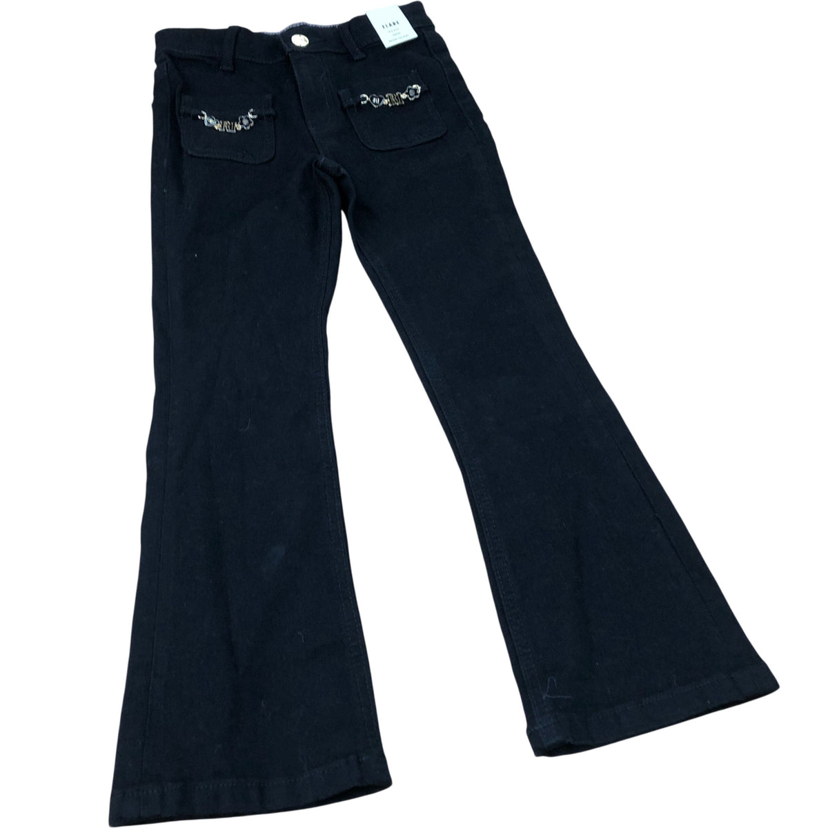 River Island Flare Trousers Girls Black Denim Stretch Stretchy Jeans 7 Years