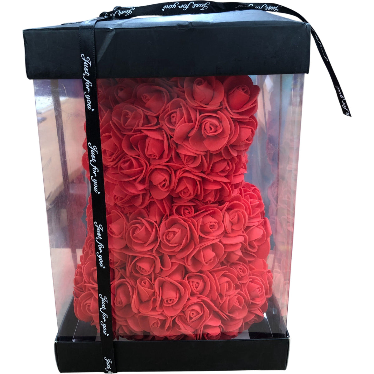 Rose Teddy Bear Gift Box Red Artificial Flowers Perfect For Gifting 9" Tall