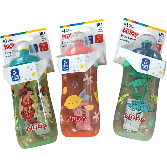 Nuby Busy Sipper Active Cup 360ml Sippy Cups Set of 3 18 Months Plus