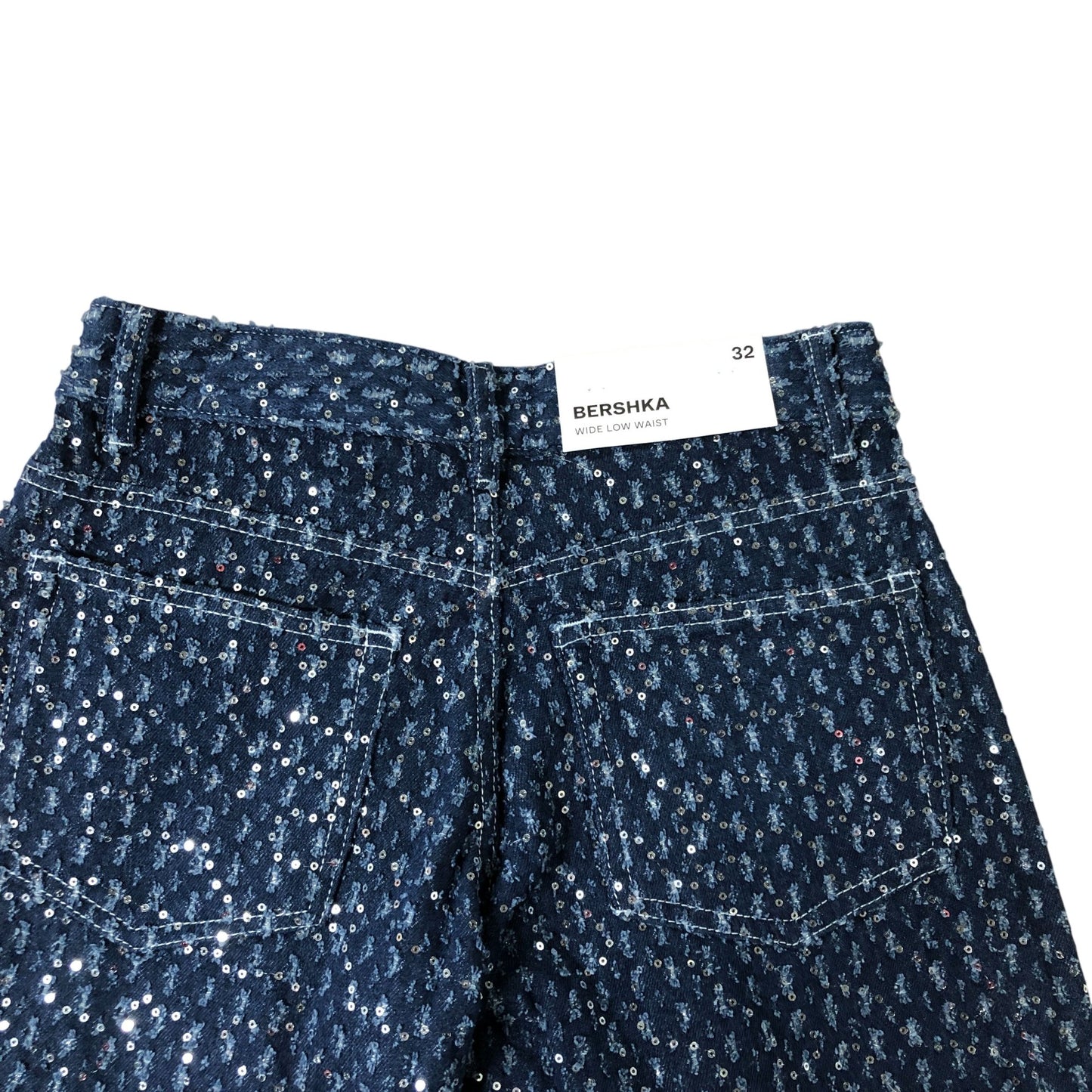 Bershka Sequin Wide Low Waist Jeans UK 4 Women's Stylish Denim Trousers