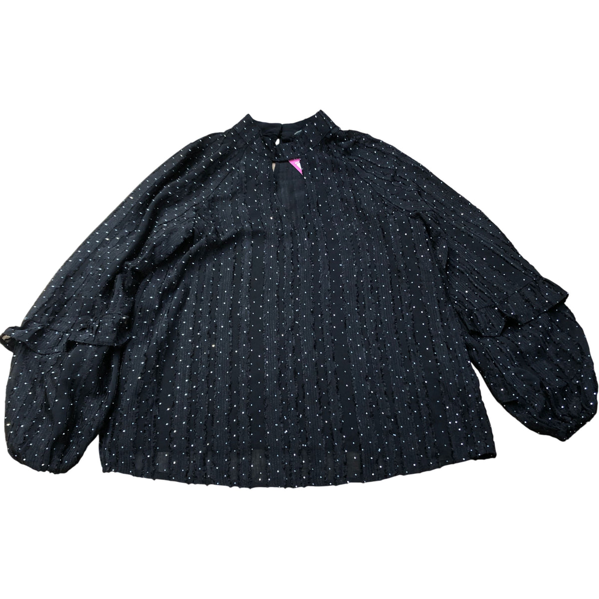 Lipsy Black Long Sleeve Blouse UK Size 8 Women's Sheer Pleated Polka Dot