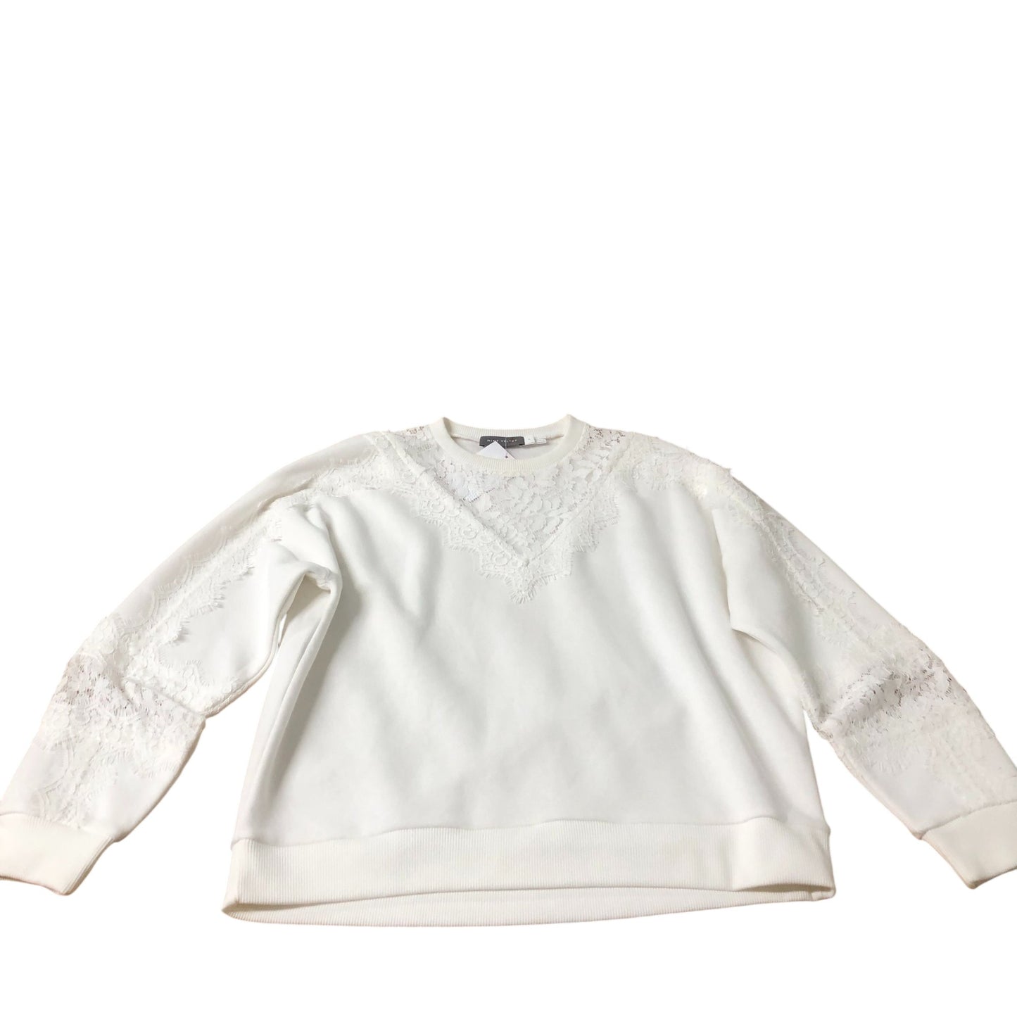 White Sweatshirt Women's Lace Detail Long Sleeve Casual Small