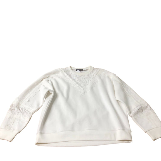 White Sweatshirt Women's Lace Detail Long Sleeve Casual Small