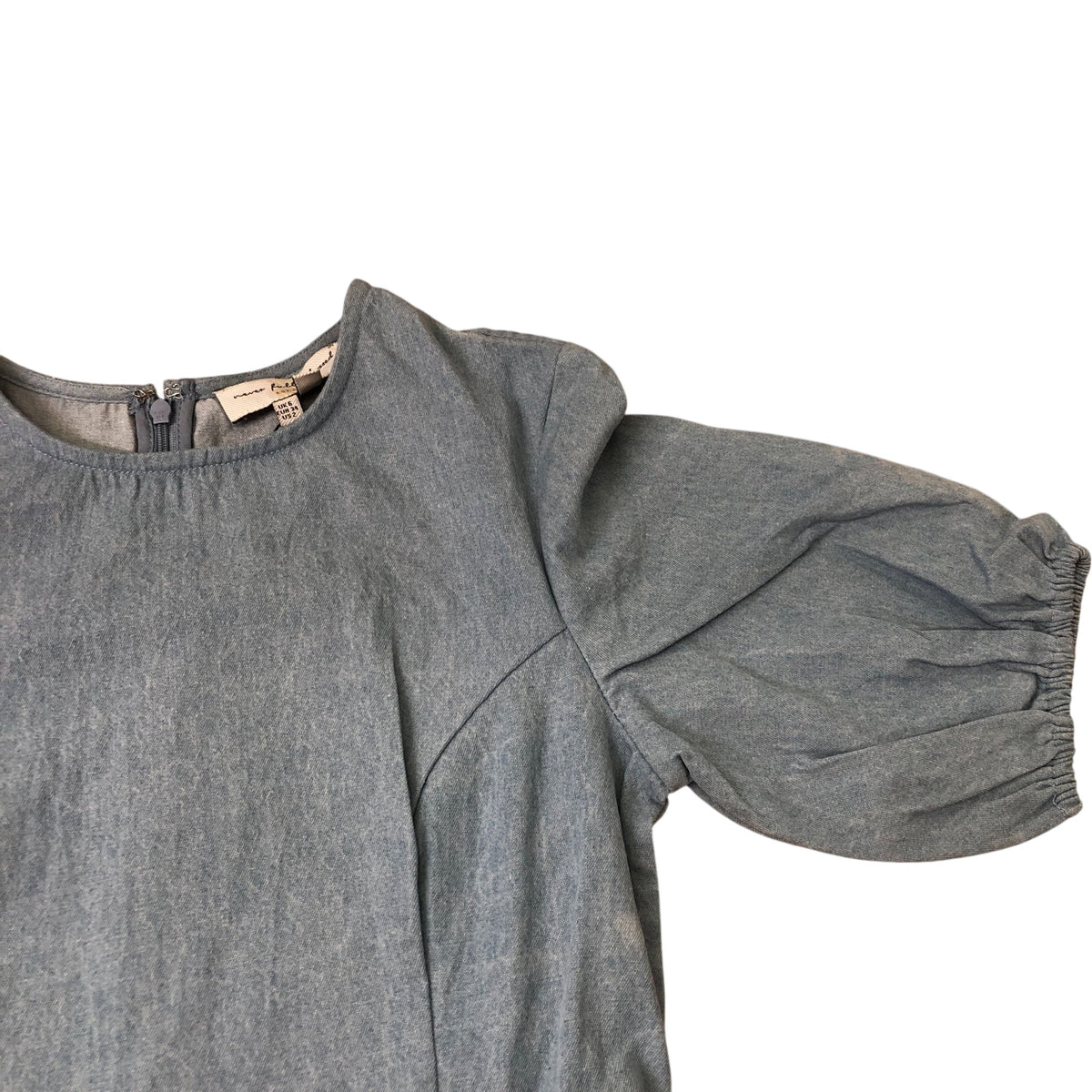 Denim Jacquard Monty Dress Women's Blue Puff Sleeve Size 6