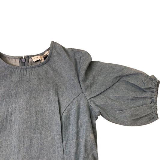 Denim Jacquard Monty Dress Women's Blue Puff Sleeve Size 6