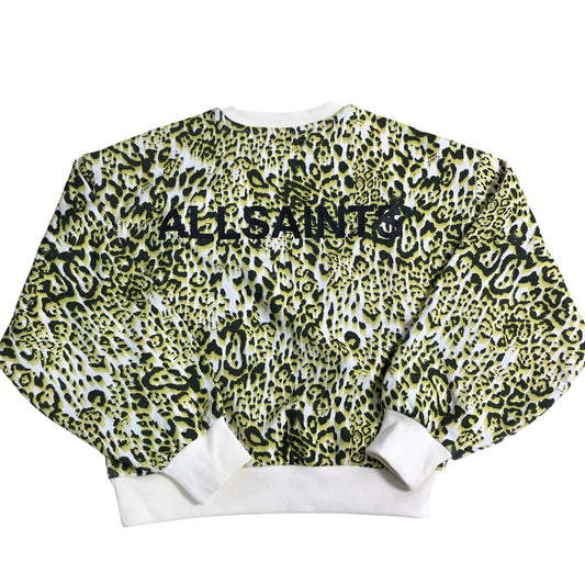 Allsaints Leopard Print Sweatshirt 9-10 Years Unisex Sweat Top Bright Green