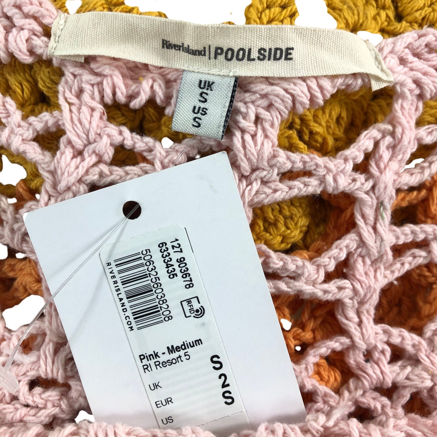 River Island Poolside Pink Dress UK8 Crocheted Multi Colour Swimwear Resort