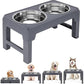 Multi Heights Folding Feeder Adjustable Dog Bowl Stand Removable Bowls Grey