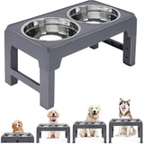 Multi Heights Folding Feeder Adjustable Dog Bowl Stand Removable Bowls Grey
