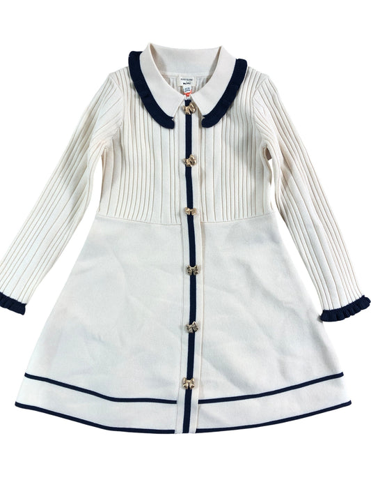 River Island Cream Ribbed Dress with Navy Trim Size 4-5 Months Girls Fashion