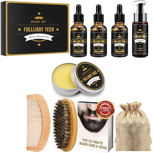 Fulllight Tech Men's Beard Kit Grooming Set with Beard Oil Balm Wash