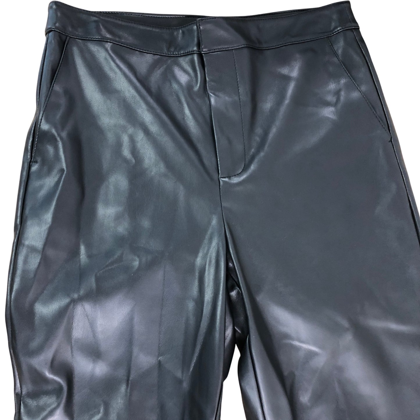 River Island Black Flared Trousers UK12 Women's Faux Leather High Waisted