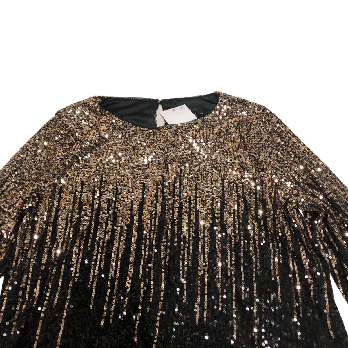 Sequin Top UK10 Women's Long Sleeve Black Gold Shimmering Party Wear