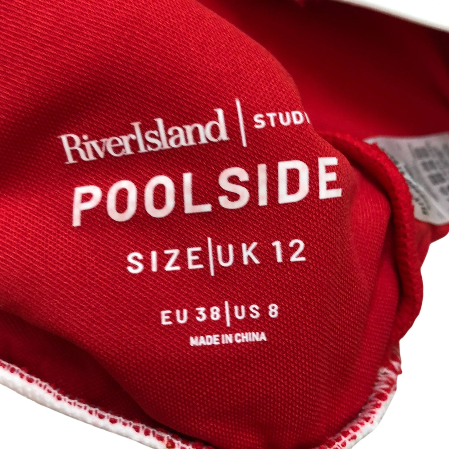 River Island Poolside Women's Red Swim Top Zip Closure White Trim Size 12