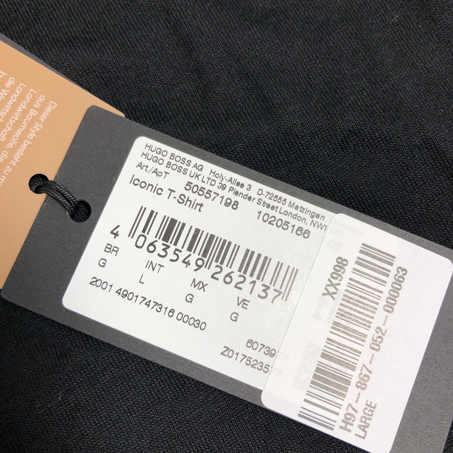 Hugo Boss Iconic T-Shirt Large Men's Short Sleeve Black Cotton Fashion Top