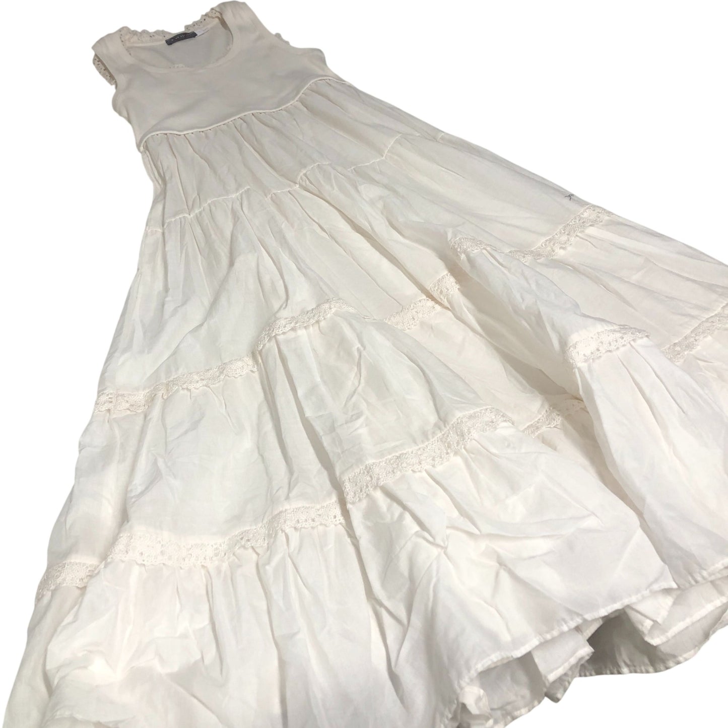 Sleeveless Midi Dress Women's Layered Cotton Cream Summer Small