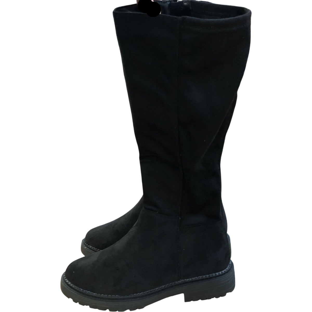 Wide Fit Knee High Boots Black Faux Suede Chunky Sole Size 6