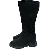 Wide Fit Knee High Boots Black Faux Suede Chunky Sole Size 6