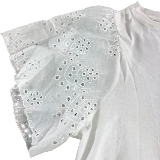 River Island White Top UK XS Women's Cotton Eyelet Puff Sleeve