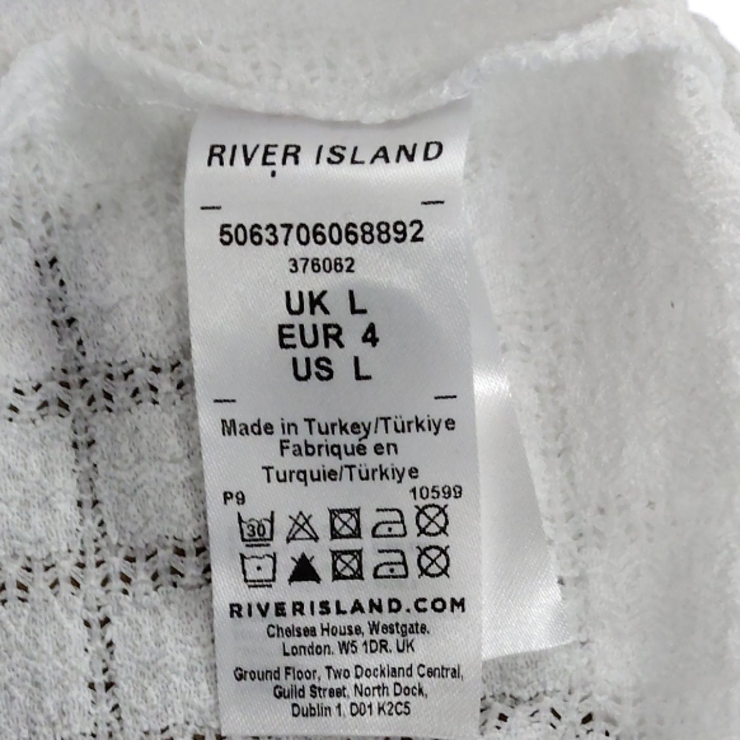 River Island White Short Sleeve Shirt UK L Men's Casual Lightweight Fashion