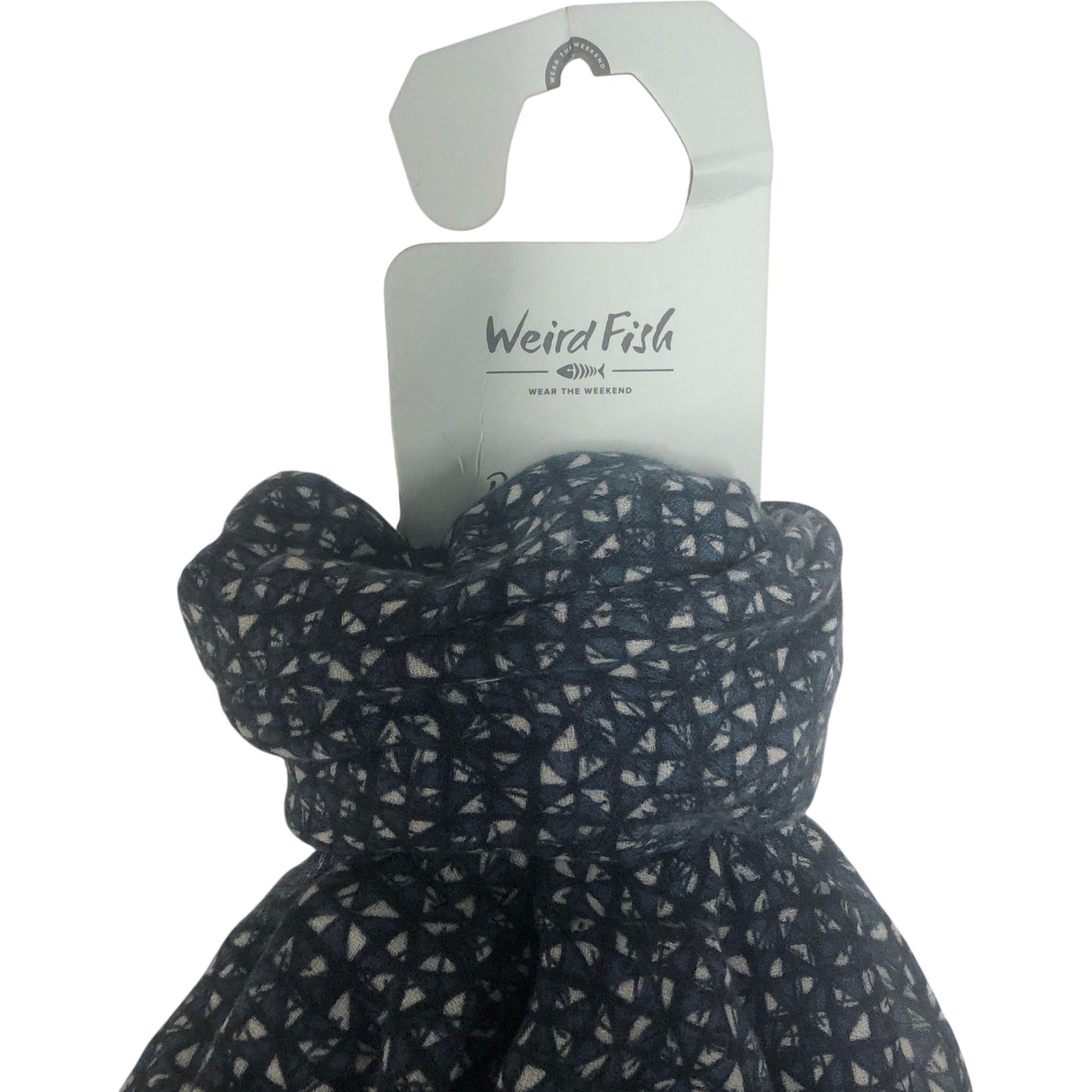 Weird Fish Marelia Printed Scarf One Size Navy Patterned Tassel Detail