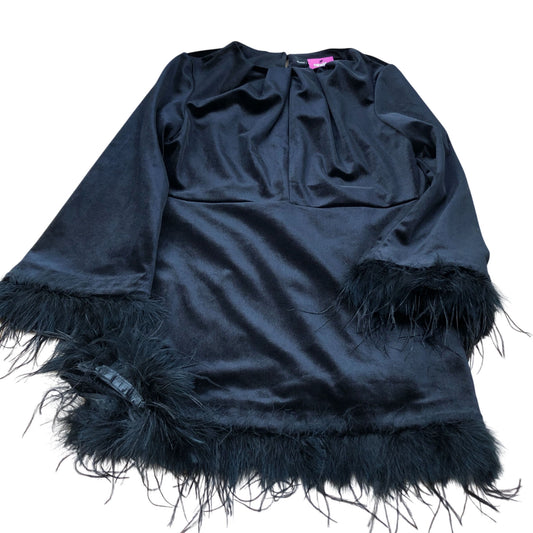 River Island Black Dress With Feather Hemline UK Size 18 Women's Party Elegant