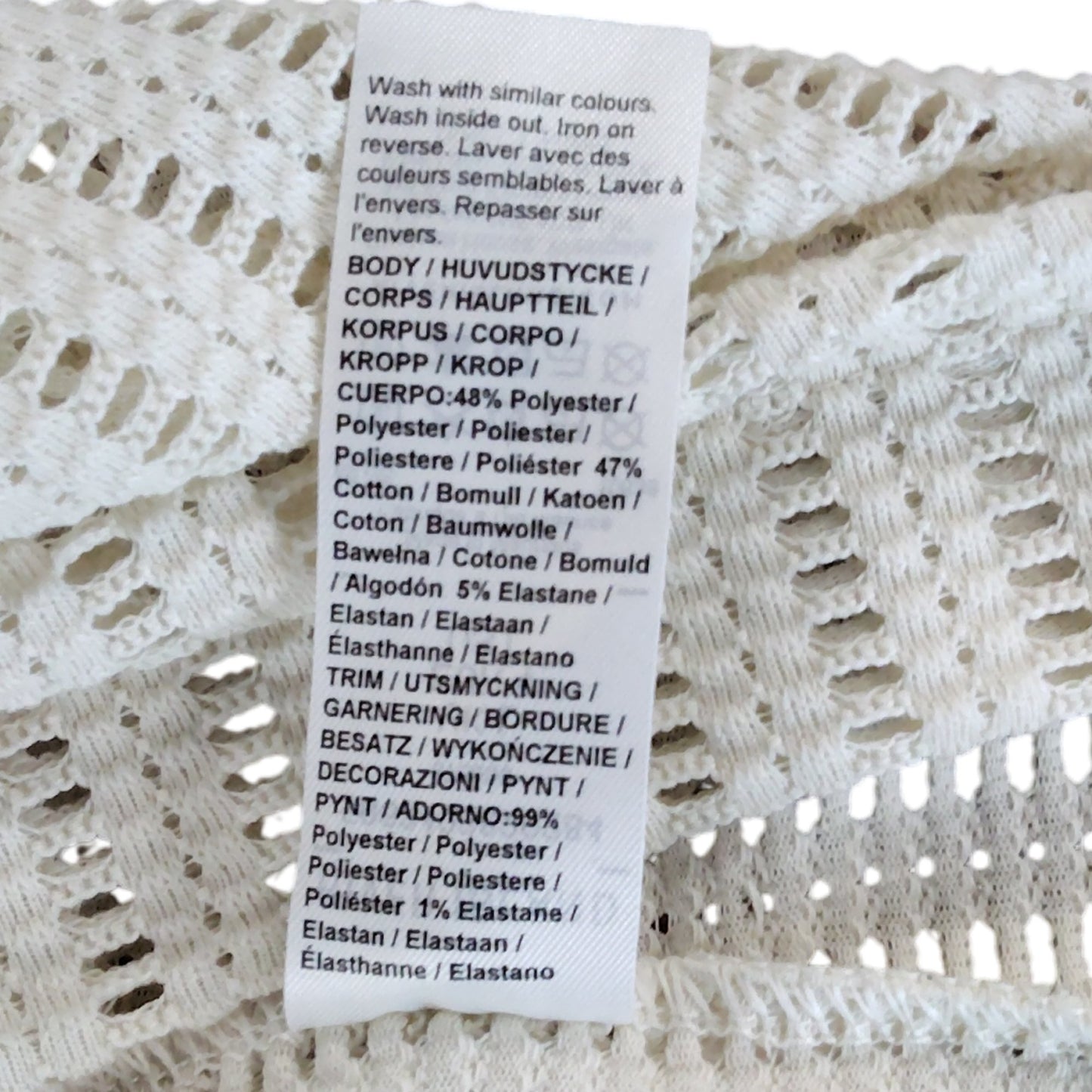 River Island Short Sleeve Polo Shirt White Lace Knit UK L Men's Casual Top