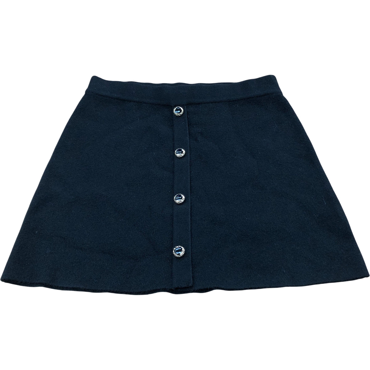River Island Black Button Down A-Line Skirt UK Size 12 Women's Acrylic Blend