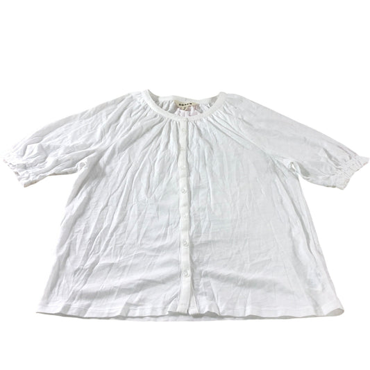 Boden White Short Sleeve Jersey Button Up Top - Size 12