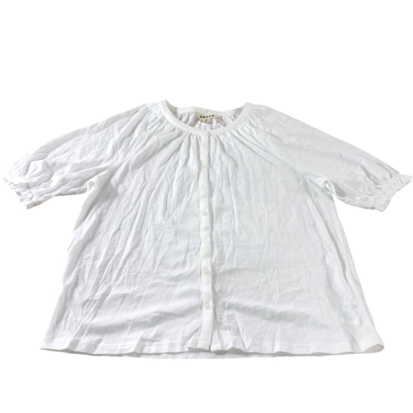 White Short Sleeve Jersey Button Up Top - Size 12