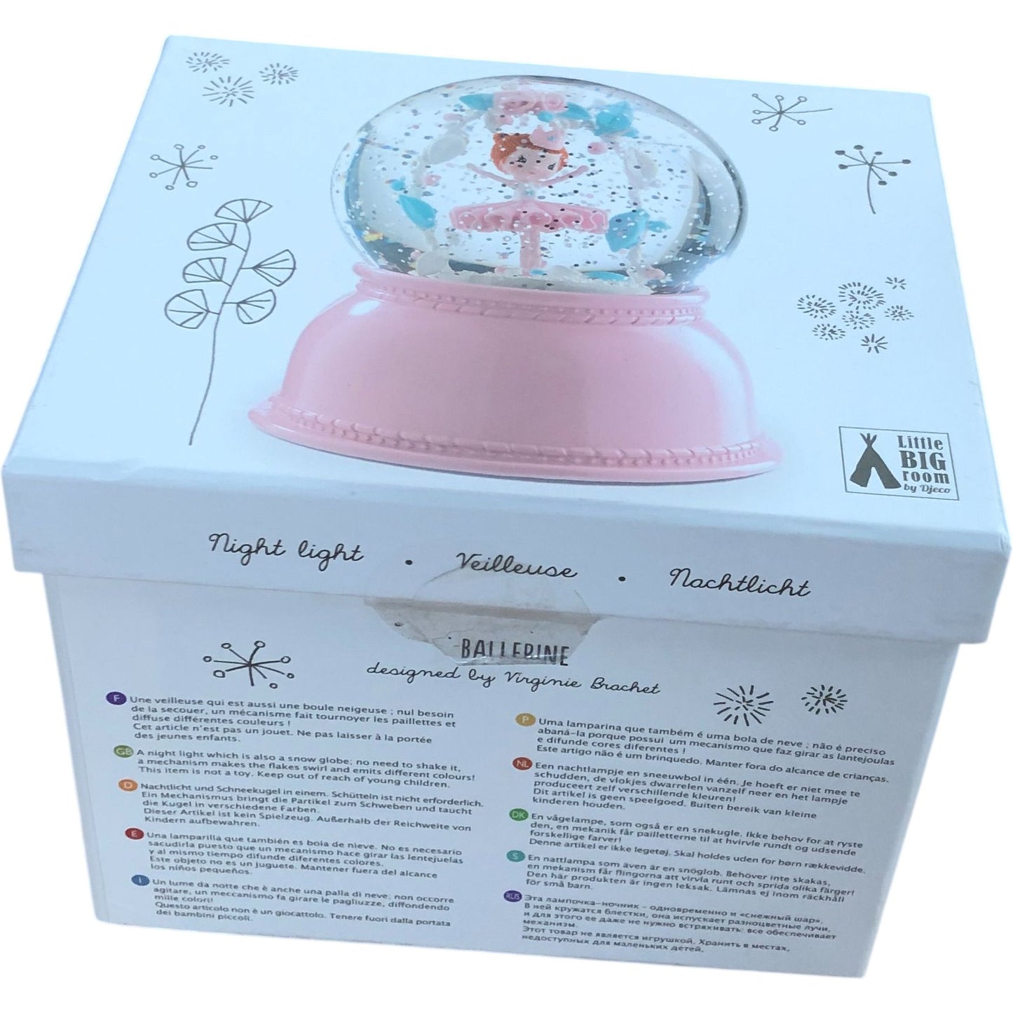 Little Big Room Ballerina Night Light Snow Globe Pink 14cm Children's Decor