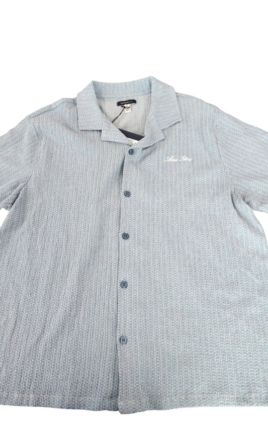 River Island Casual Shirt XL Men's Short Sleeve Waffle Texture Light Blue