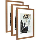 Three Brown Wooden Picture Frame Wall Mountable A3